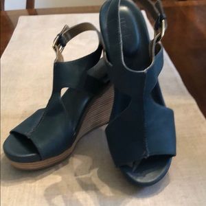 Blue leather wedge sandal by me Too